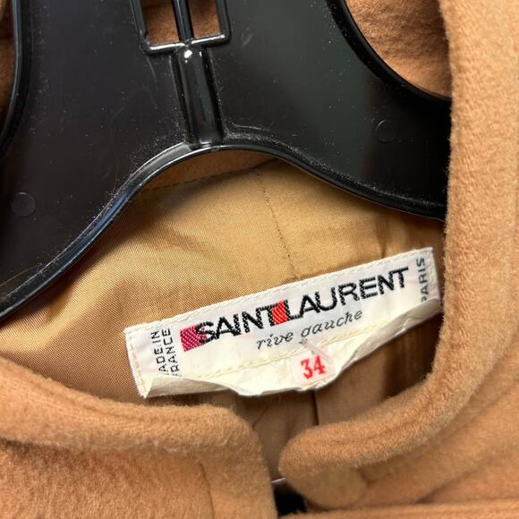 Yves Saint Laurent Rive Gauche Camel Wool Double Breasted Coat Jacket 34 - Picture 3 of 8